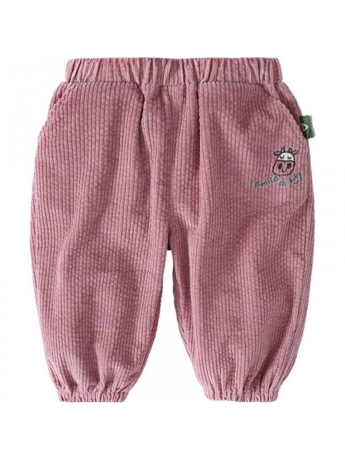 Amila children's clothing  spring new baby girls' casual pants girls' trousers spring corduroy 