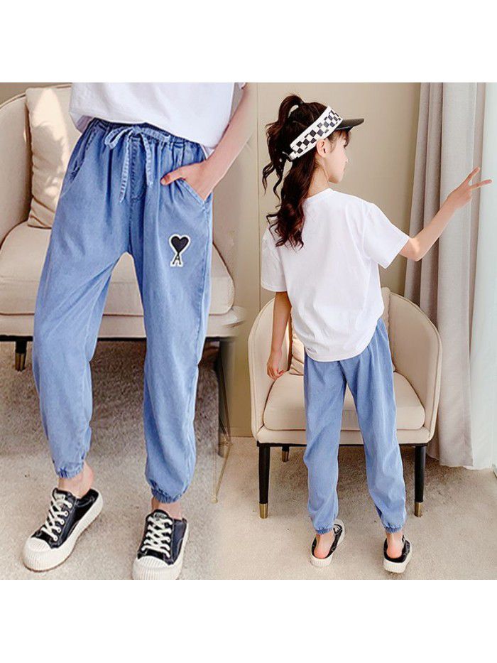 Children's anti mosquito pants thin summer boys and girls' baby lantern pants leisure sports long pants middle and large children's jeans 