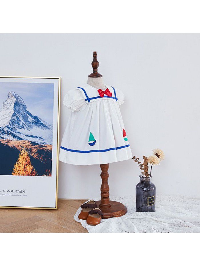 [factory] Girls' dress  summer new foreign style bow princess skirt embroidery set children's skirt 