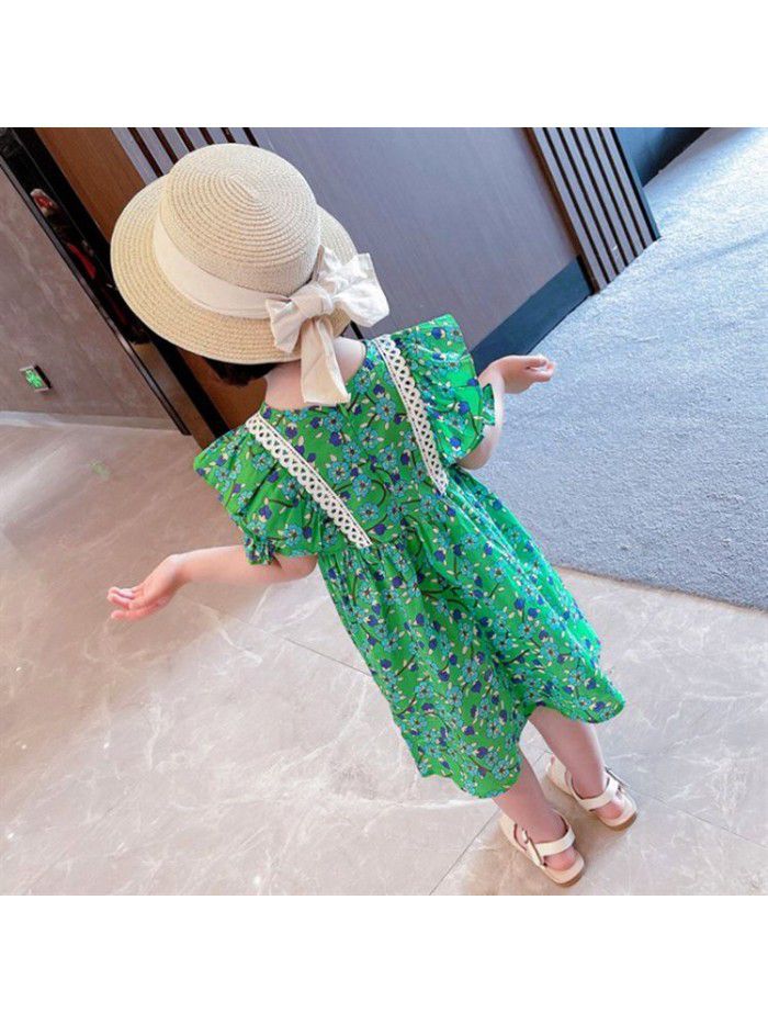 Girls' short sleeve floral Princess Dress  new summer dress 