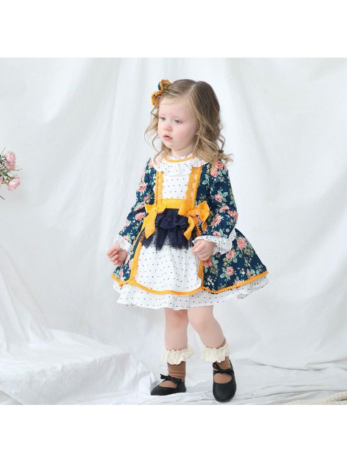 Spring European and American children's wear Lolita children's Dress Girls floral pompous Skirt New Year's dress Spanish princess skirt 