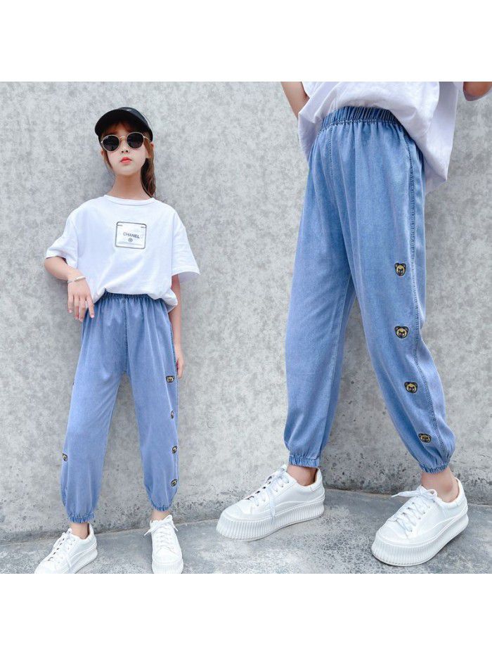Girls' anti mosquito pants summer foreign style thin  new Zhongda children's Tencel baby pants summer children's pants 