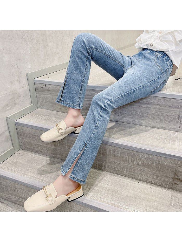 Girls' jeans  spring new children's wear Korean slim fit elastic open flared pants 
