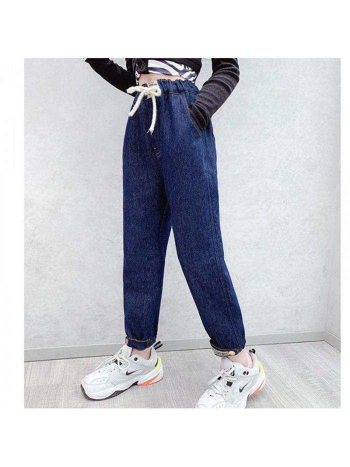 Girl's father jeans spring dress middle school children's foreign style pants little girl's spring and autumn trousers children's radish pants 