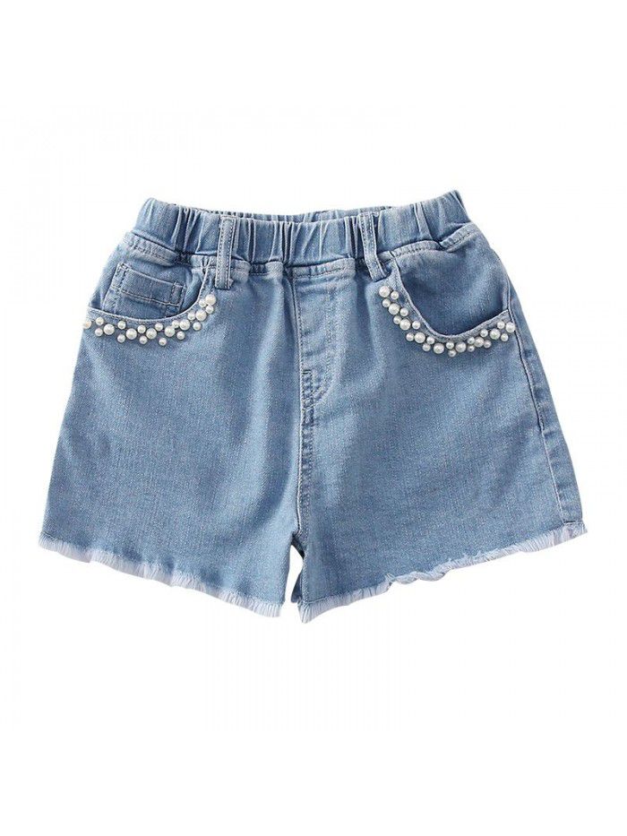 Girls' shorts summer  new fashion children's foreign style hot pants jeans wear girls' pearl pants summer dress 
