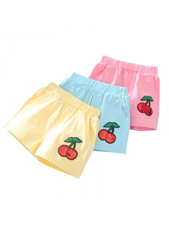 Girls' shorts summer new Korean version Chinese big children's candy color shorts middle waist beach pants 