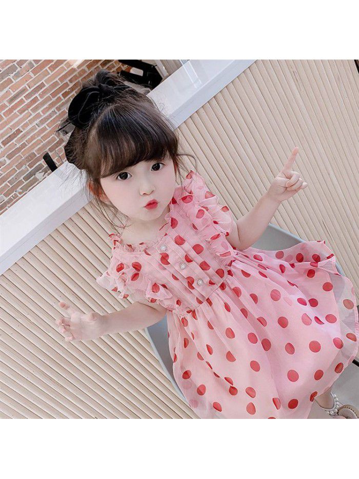 Girls' summer dress children's fashion wave dot skirt fashion baby Lace Chiffon Skirt Girl's net red princess skirt 