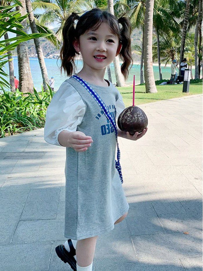 Girls' dress  summer dress new children's fashion fake two pieces of cotton skirt children's dress Korean long skirt 