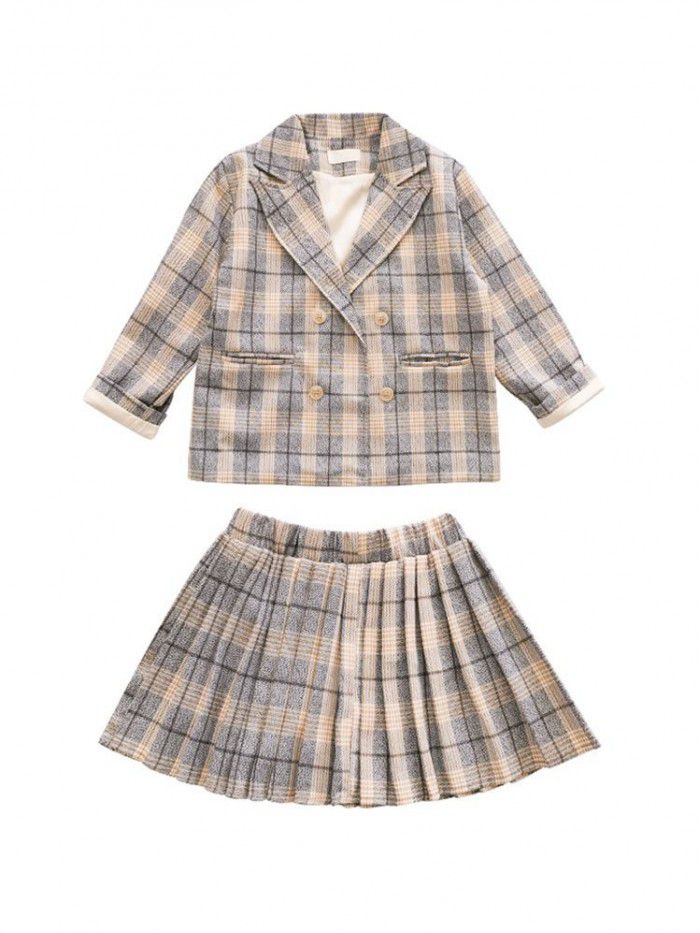 spring and autumn girls' suit children's suit coat skirt trousers two piece girl's foreign style top 