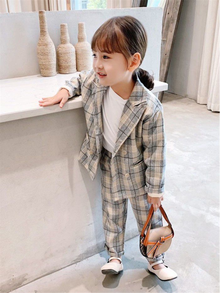 spring and autumn girls' suit children's suit coat skirt trousers two piece girl's foreign style top 