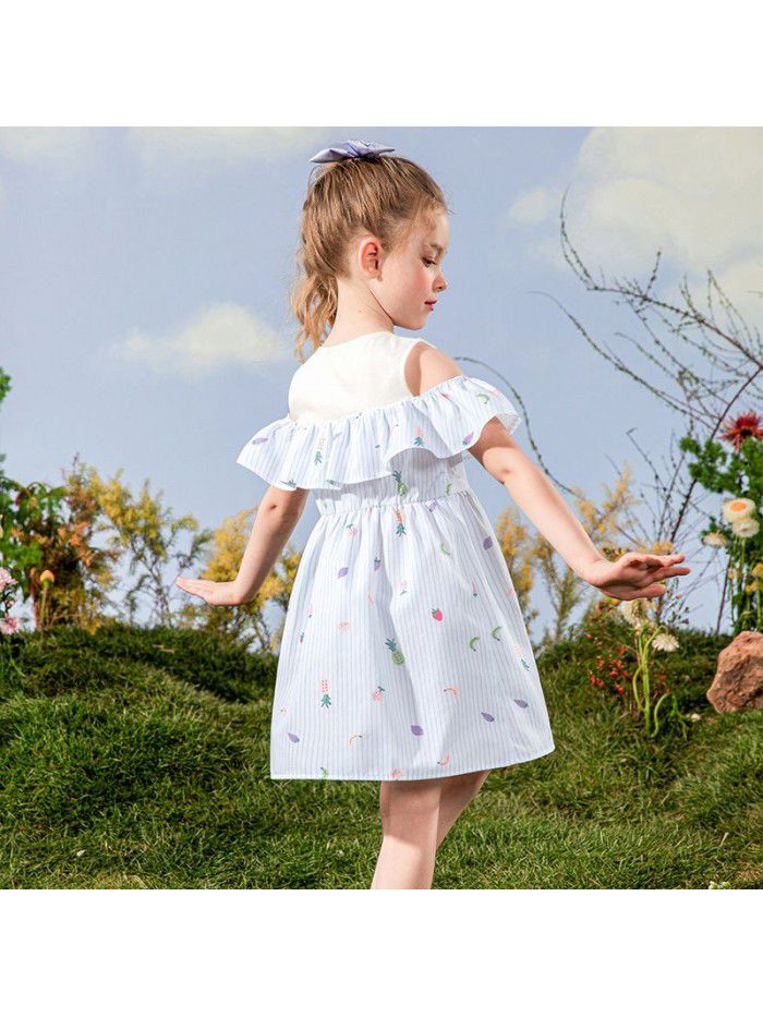 One hair generation children's dress new summer  children's skirt fake two printed girl's dress 