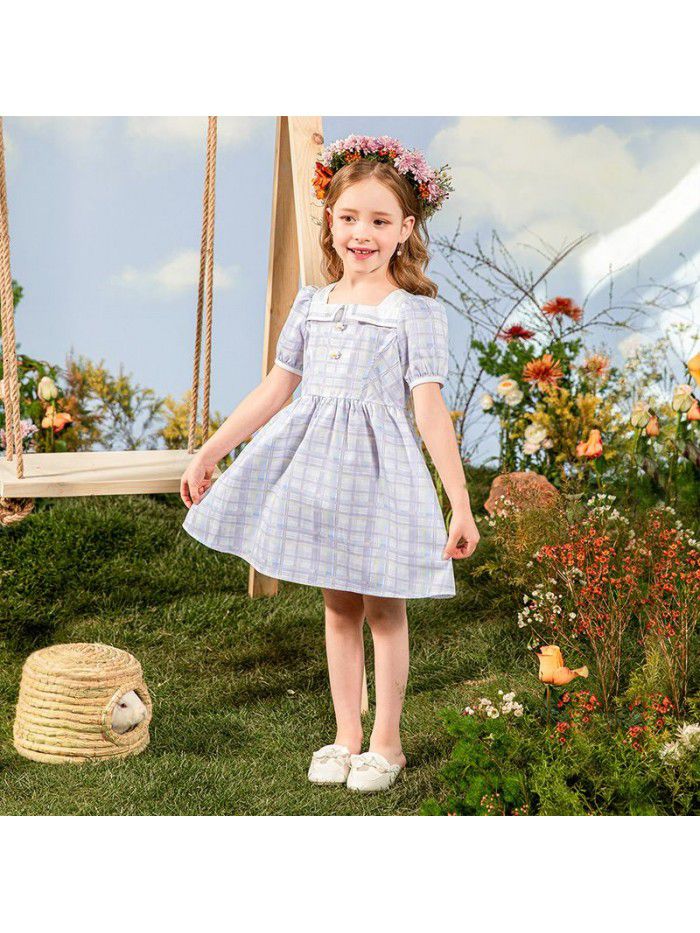 A new hair generation children's dress, summer  children's skirt, plaid girl's dress 