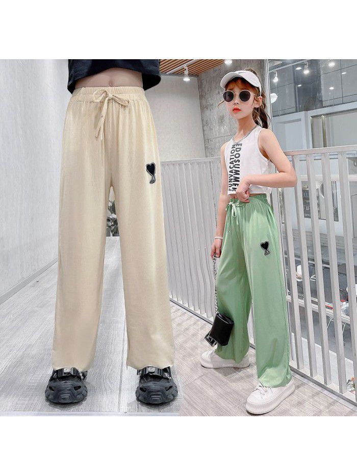 Girls' summer wear thin ice silk wide leg pant 