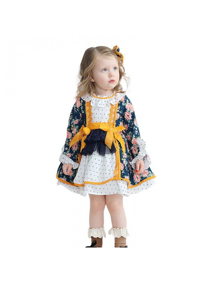 Spring European and American children's wear Lolita children's Dress Girls floral pompous Skirt New Year's dress Spanish princess skirt 