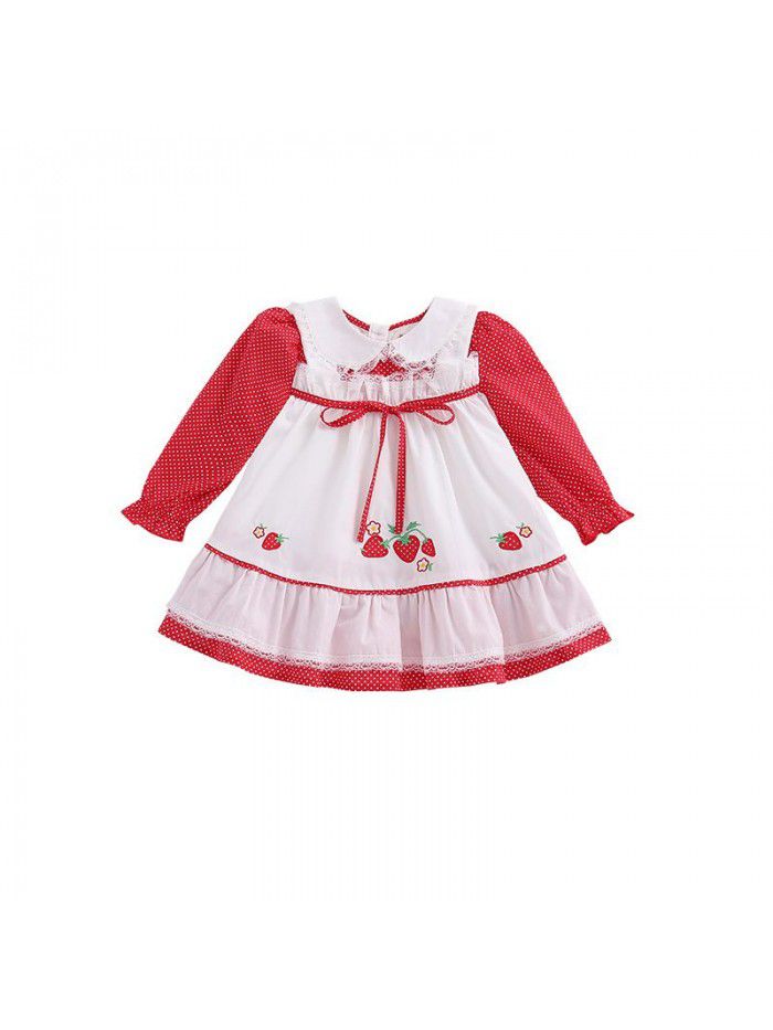 spring new children's Princess Dress wave point embroidery children's long sleeve dress foreign style Lolita skirt 
