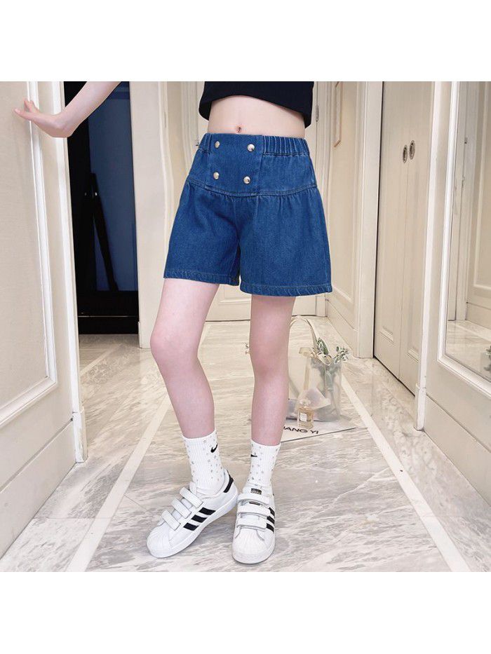 Girls' shorts summer wear  new foreign style children's middle and large children's summer wear hot pants thin denim pants 
