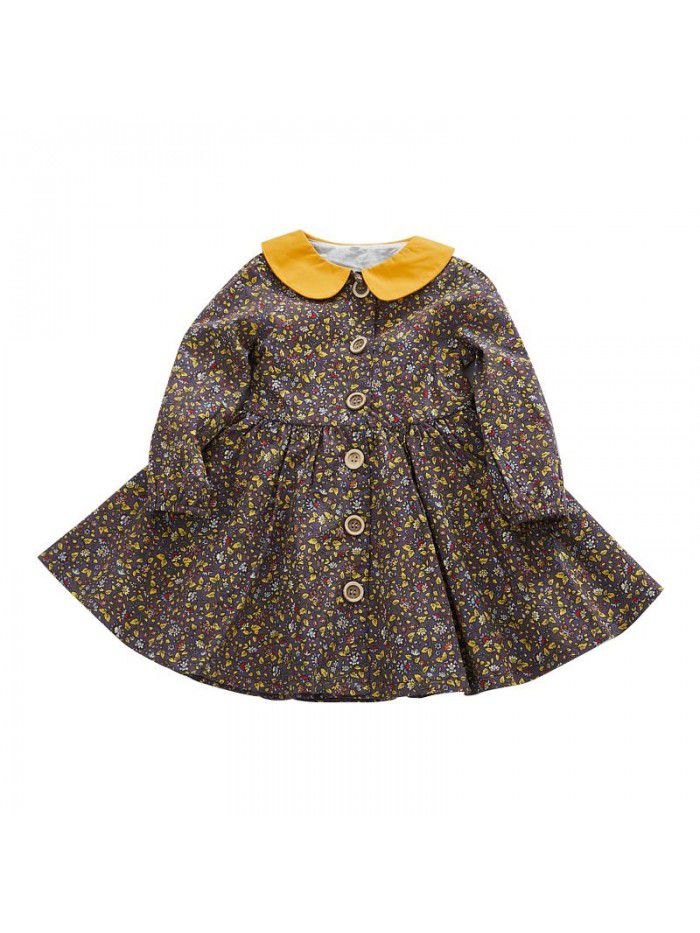 Ins spring children's dress new European and American girls' spring floral dress long sleeve printed children's dress cotton 