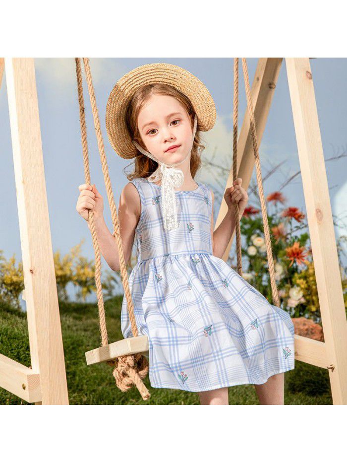 Girls' Printed Dress Korean children's wear one hair generation baby summer  new children's Plaid Skirt 