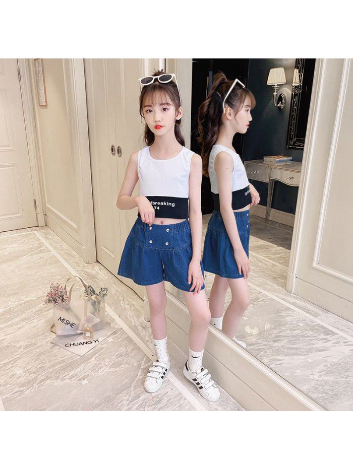 Girls' shorts summer wear  new foreign style children's middle and large children's summer wear hot pants thin denim pants 