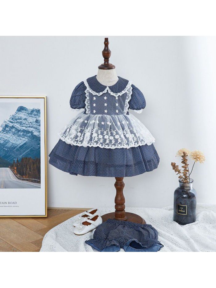  summer new short sleeve children's skirt girls' Polka Dot princess skirt children's Chiffon print dress 
