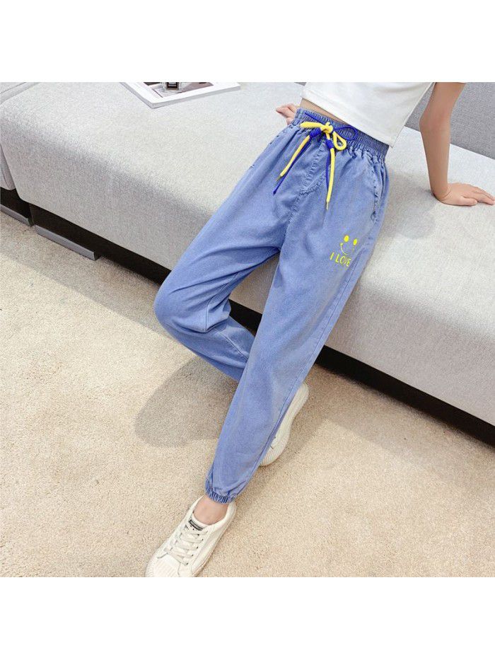 Girls' Tencel jeans summer children's thin loose anti mosquito pants 