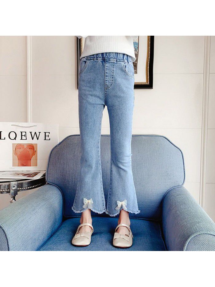 Girls' jeans  spring dress new style flared pants spring and autumn elastic pants for little girls 