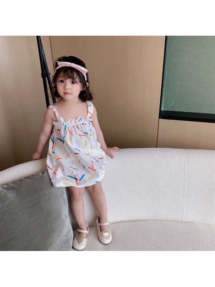 15.9 yuan! Children's wear spring and summer new crayon graffiti full print suspender dress girl's princess skirt 