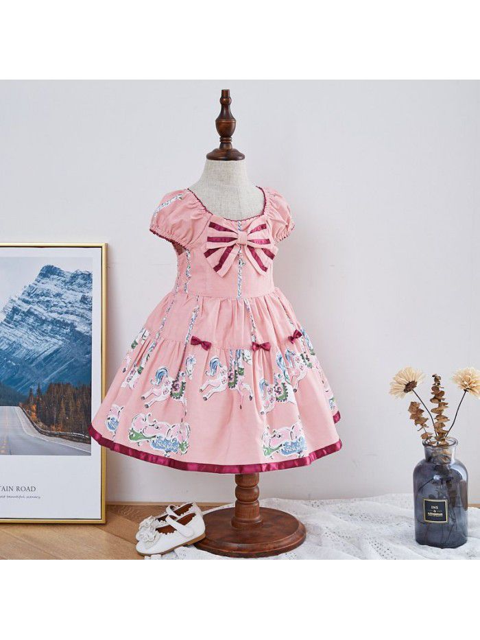 summer new children's printed short sleeve dress, European and American children's princess skirt 