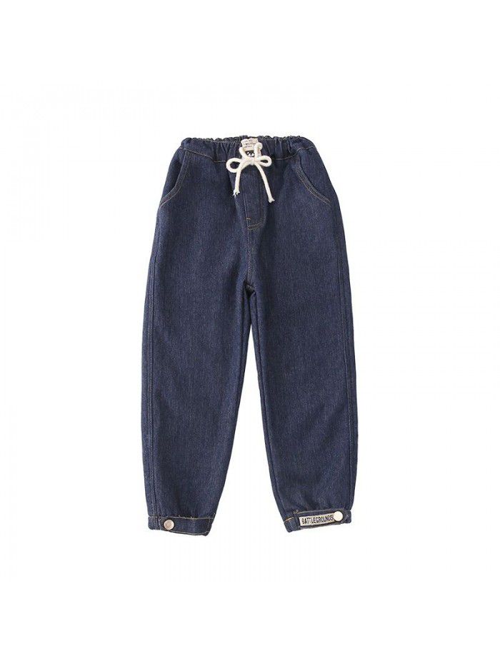 Girl's father jeans spring dress middle school children's foreign style pants little girl's spring and autumn trousers children's radish pants 