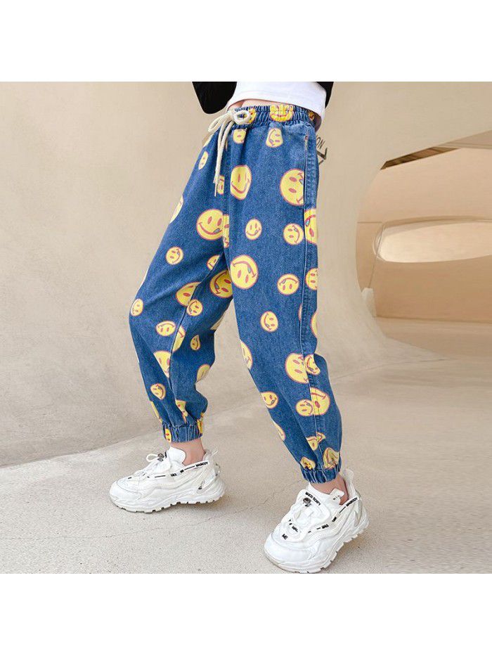 Girls' pants  new children's jeans spring and autumn loose fried street fashion 