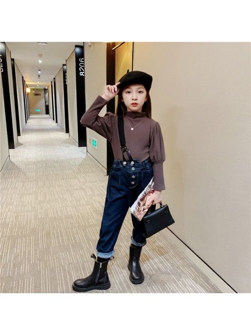 Girls' one shoulder loose fitting denim suspe...