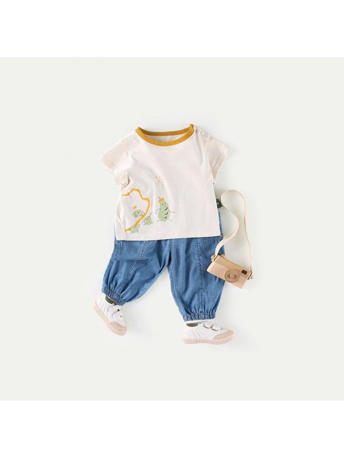 Amila  summer thin children's jeans legged pants baby girl elastic casual pants 0-5 years old 