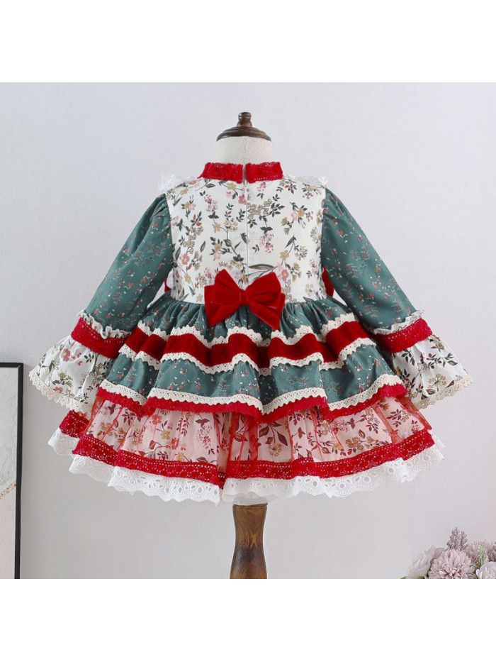Spanish princess skirt Lolita Plush children's dress pompous skirt printed Lolita girls' new year dress 