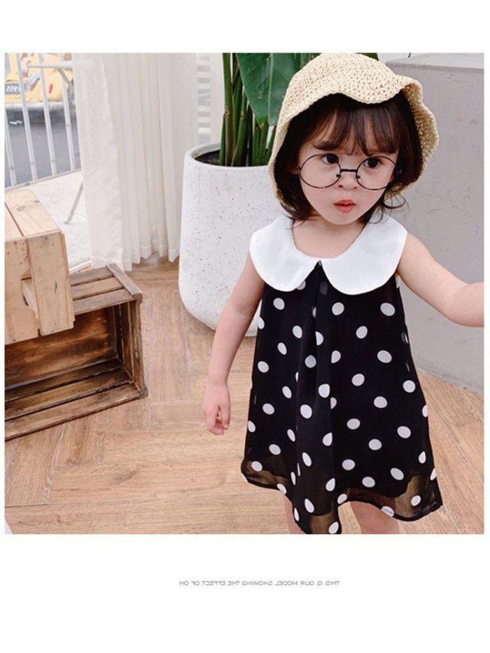 girls' summer dress new baby collar wave point Korean children's short sleeve dress girl baby princess skirt 