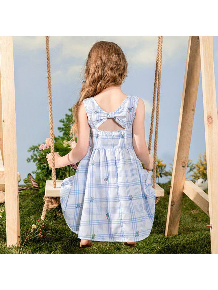 Girls' Printed Dress Korean children's wear one hair generation baby summer  new children's Plaid Skirt 