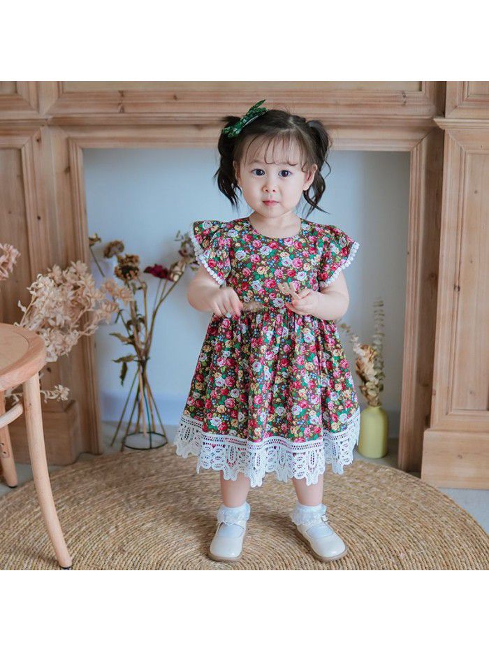 Broken flower children's skirt  summer European and American children's dress rural sleeveless princess skirt wholesale custom children's wear 