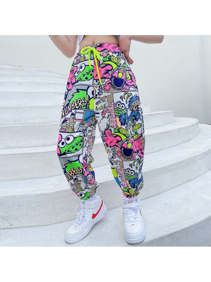 Girls' thin sports pants summer pants foreign style leisure pants loose knickerbockers children's anti mosquito pants summer 