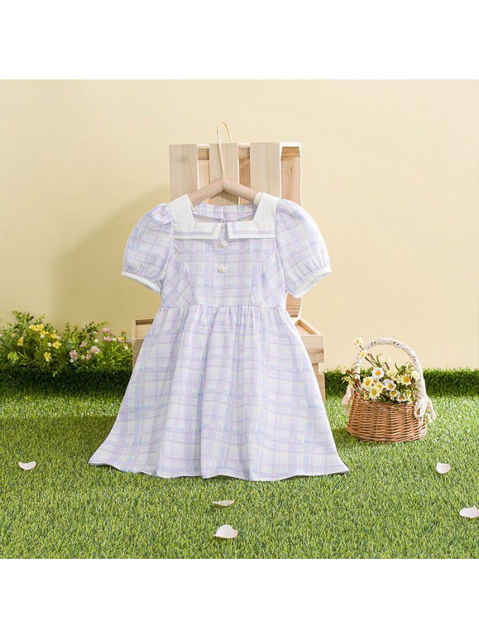 A new hair generation children's dress, summer  children's skirt, plaid girl's dress 