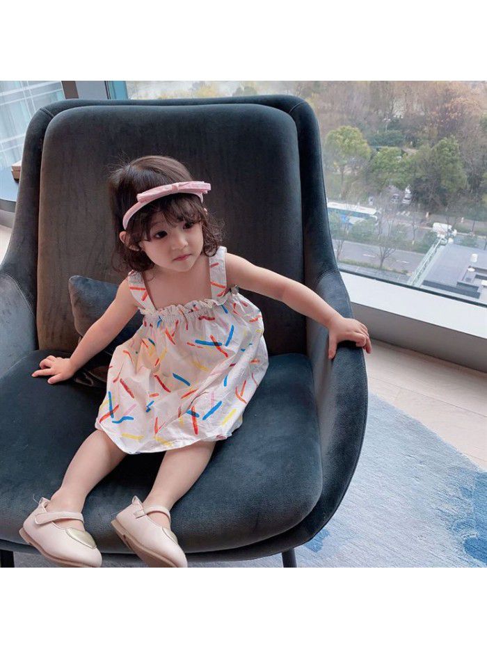 15.9 yuan! Children's wear spring and summer new crayon graffiti full print suspender dress girl's princess skirt 