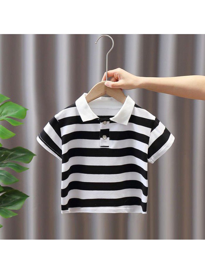 1578 boys' striped short sleeve T-shirt  new 3 middle and small children's half sleeve children's summer baby polo shirt 