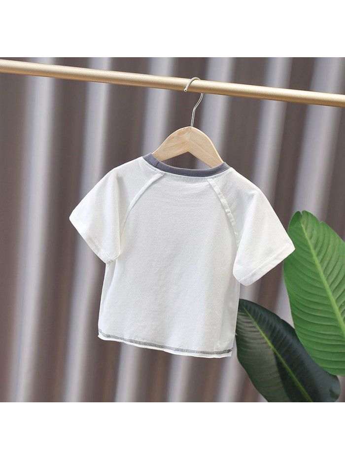 1457 boys' round neck cartoon short sleeve T-shirt  spring and summer girls' half sleeve top children's summer T-shirt 