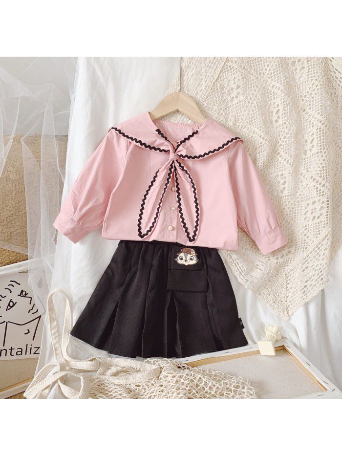 Girls' shirt  autumn new children's Korean style European station bow tie fashion long sleeve top 
