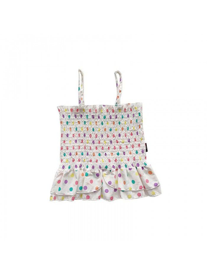 Stall source children's clothing  summer girls' suspender vest Korean wave point Auricularia edge suspender top 