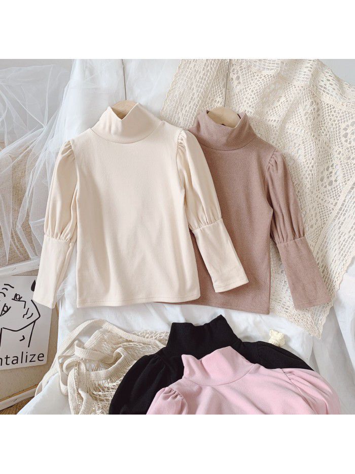 Girls' base shirt autumn  new long sleeve high collar foreign style bubble sleeve Korean baby girl's top 
