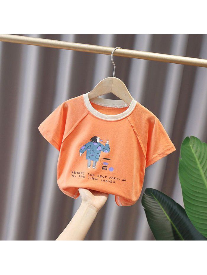 1457 boys' round neck cartoon short sleeve T-shirt  spring and summer girls' half sleeve top children's summer T-shirt 