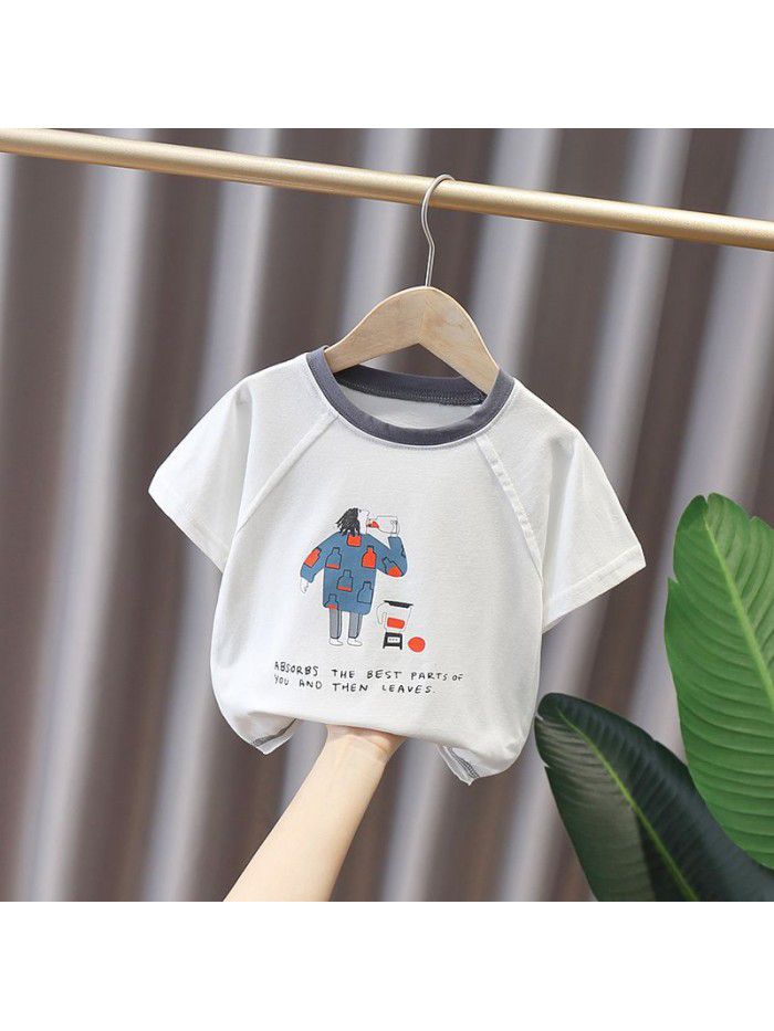1457 boys' round neck cartoon short sleeve T-shirt  spring and summer girls' half sleeve top children's summer T-shirt 