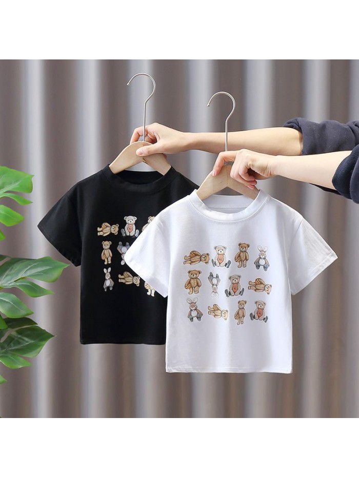 1446 children's clothing boys' T-shirt bear summer clothing  new style foreign style fashion short sleeve 3 children's treasure base shirt 