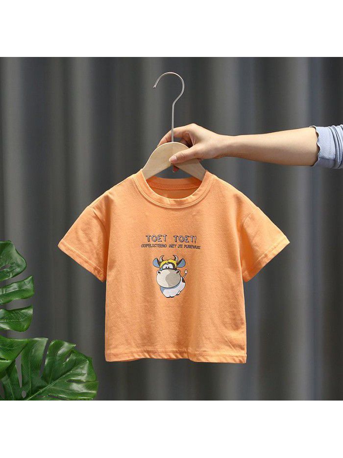 1507 boys' T-shirt short sleeve  summer new children's cartoon cattle T-shirt boys' summer fashion T-shirt 