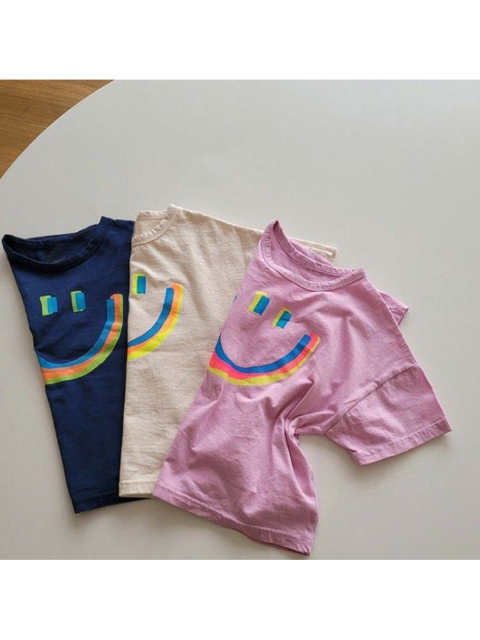 children's Korean new summer top loose simple boys and girls cartoon printed casual cotton short sleeve T-shirt 