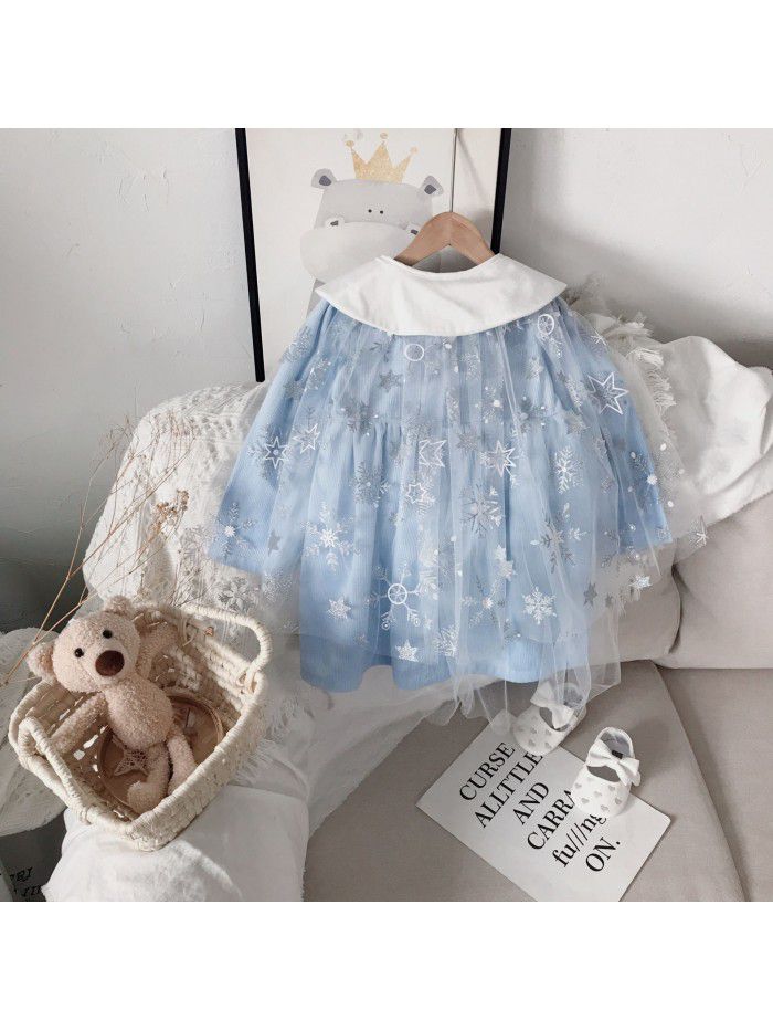 Girls' dress  spring children's Lapel net sweet princess skirt (including shawl) foreign trade wholesale children's wear 